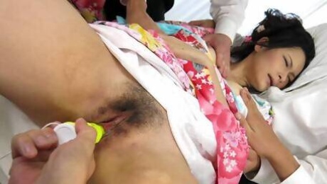 Kimono Lady Ako Nishino gets a gang of men to fuck her