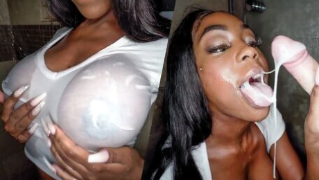 Brick Danger and Tori Montana in Ebony Amateur Sucks Big White Cock for Cum