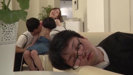 Two friends visited japanese teen for crazy threesome and some creampies