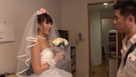 Japanese bride gives a blowjob to one of lucky clients