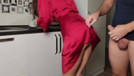 Hot sex on the kitchen counter with stepmother