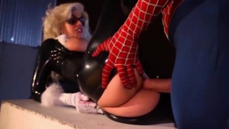 Black Widow Sucks Spideman's dick and spreads her legs in Missionary