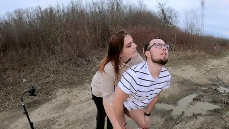 Russian girl fed a guy with sperm while pegging him