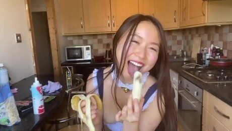 Good morning have your cute asian girlfriend for breakfast in kitchen POV