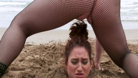 Big Beautiful Woman whore got piss buried on the beach