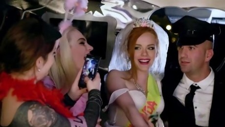 Bride and her girlfriends through orgy in limousine