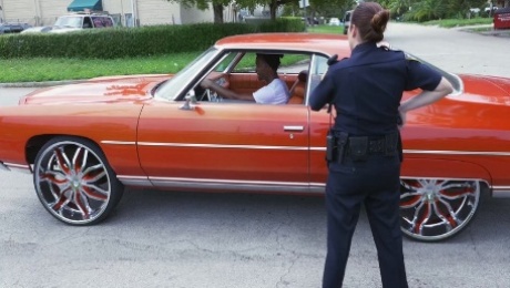 Two horny female officers Eagerly share black thug's boner outdoors